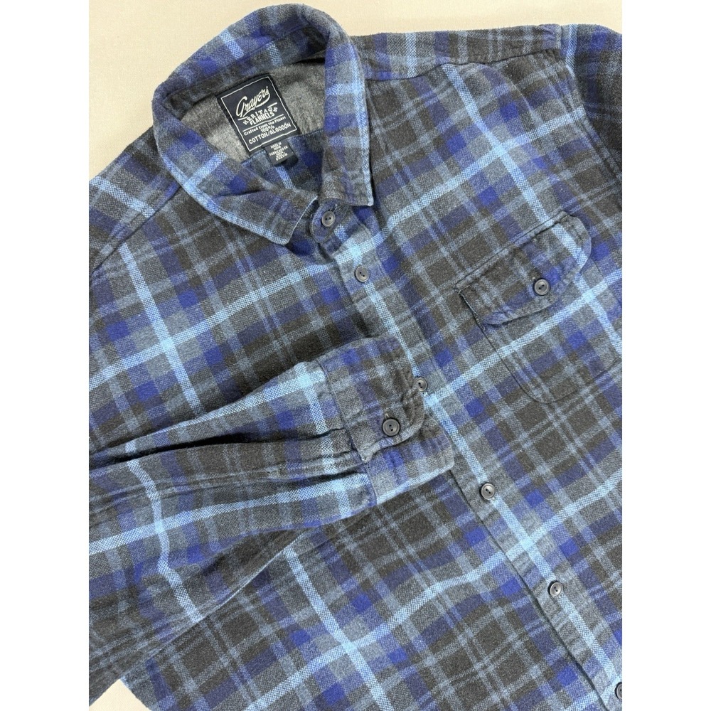 Grayers Shirt Men's XXL Blue Flannel Plaid Long Sleeve Cotton Outdoor